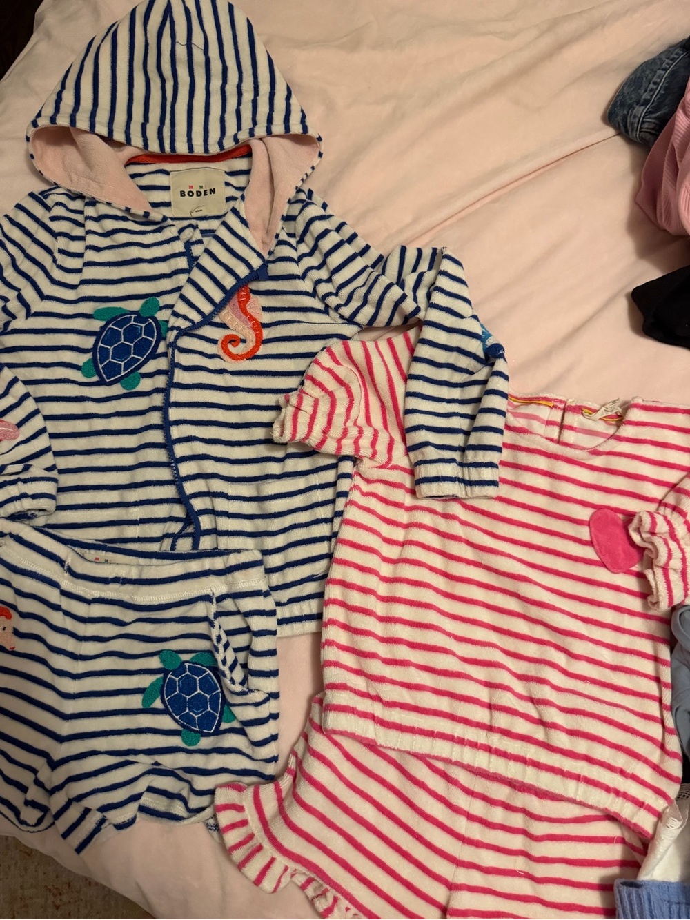 Mini Boden Blue and Pink Striped Kids Matching Sets